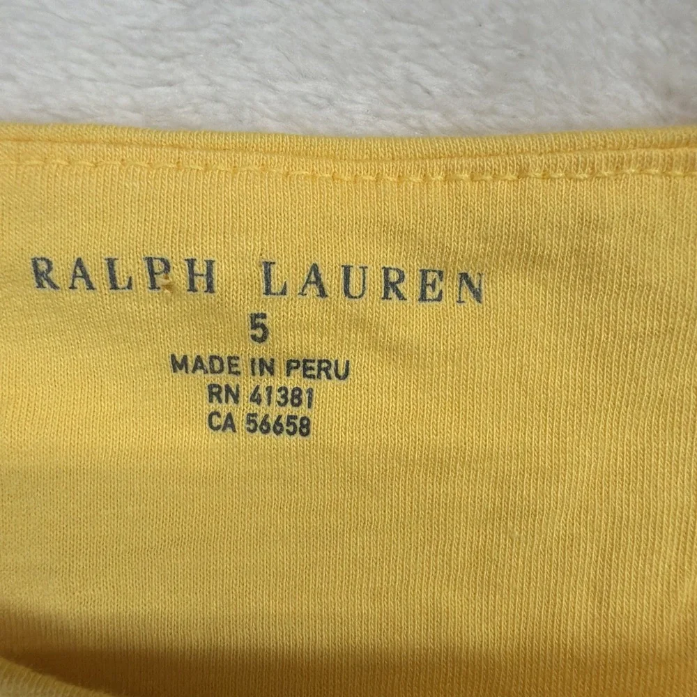 Polo Ralph Lauren Girls Dress Size 5 Yellow Pima Cotton Ruffle Hem Pony